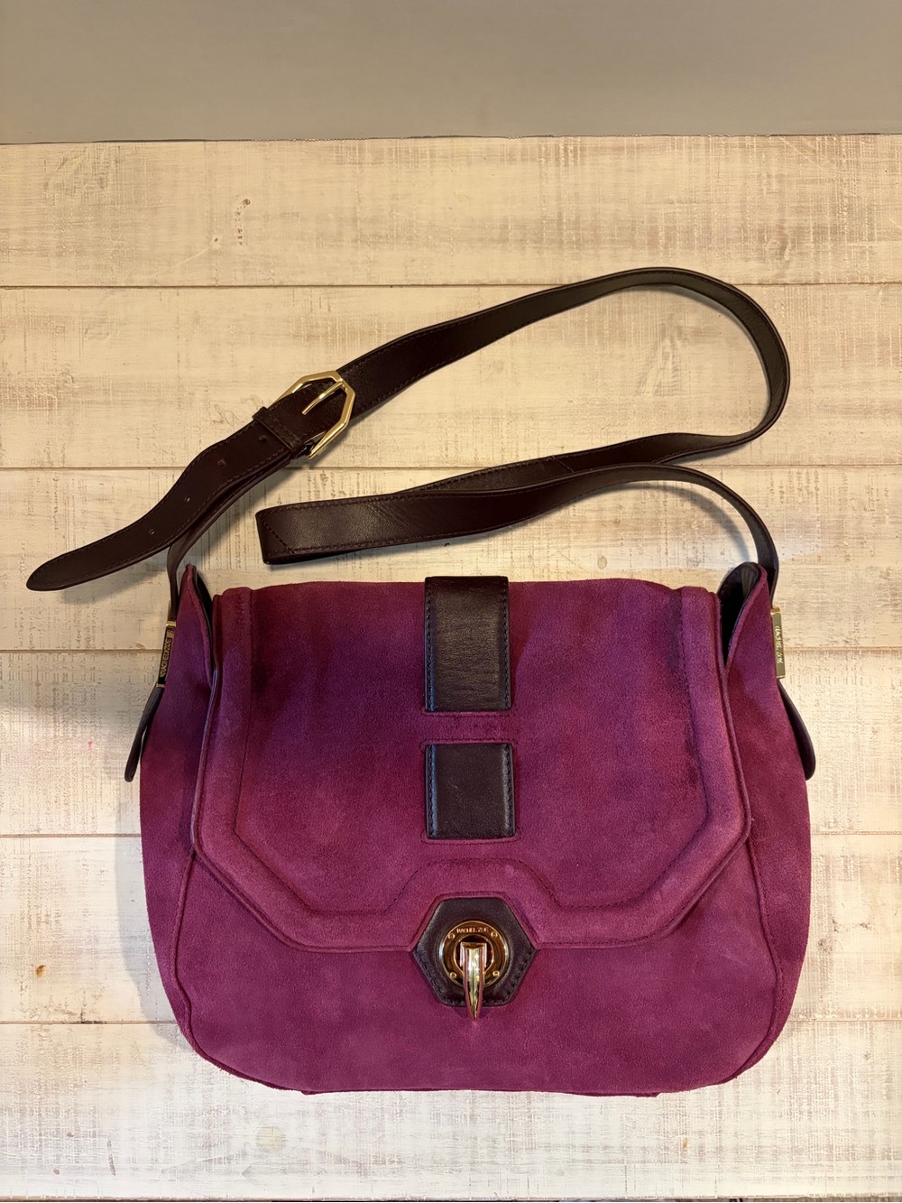 Rachel Zoe Purple Suede Turn-Lock Shoulder Bag